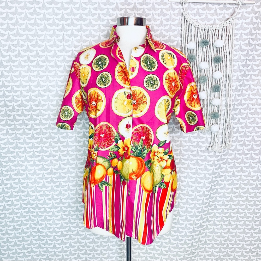 Vintage Ali Miles Tropical Fruit Print Blouse